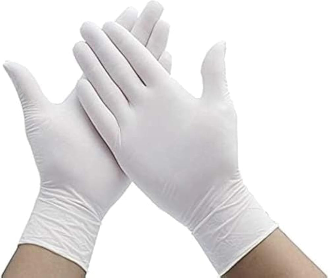 Latex Gloves - White - Pack of 100 Gloves - Powder Free - Malaysian Made