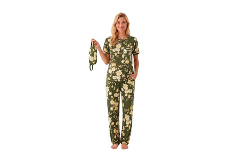 Women Summer 2 Piece Pajama Set (T-shirt and Pants) Soft Patterns Comfortable Everyday Wear with Stylish Sleep Glasses