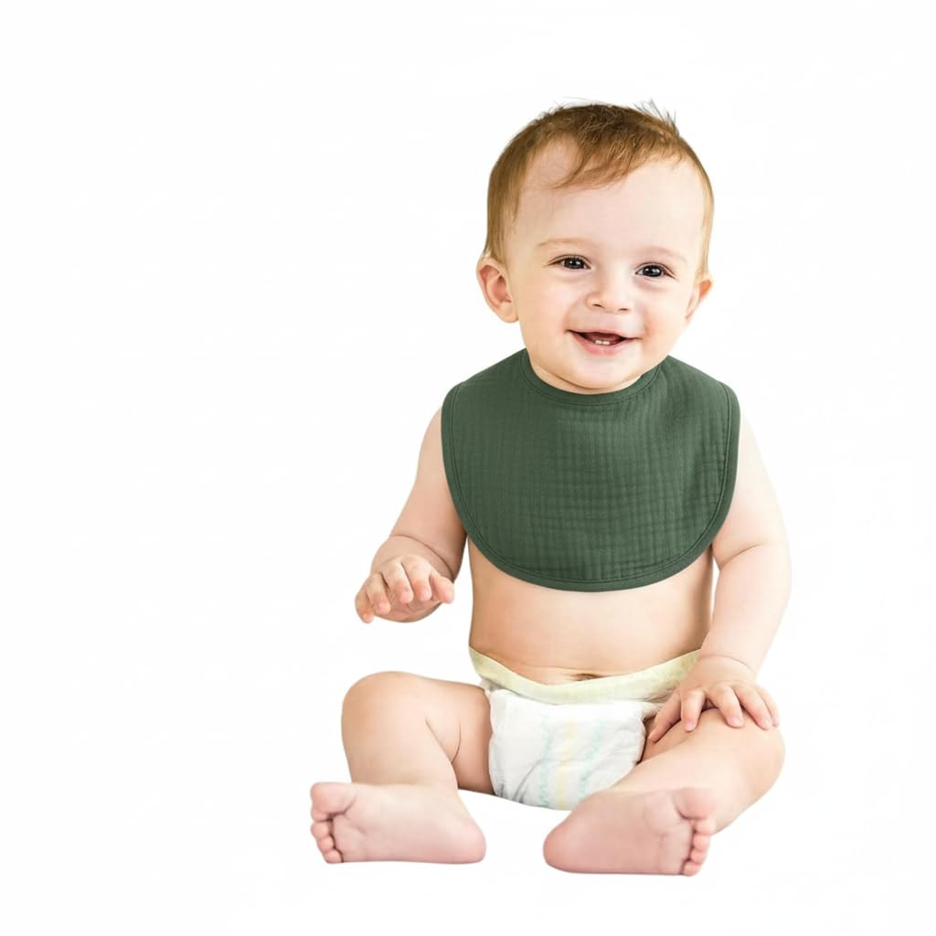MZ Baby Bandana Drool Bibs 100% Organic Cotton Muslin Super Absorbent Soft Teething Bibs for Boys & Girls Adjustable Snaps Green, One Size