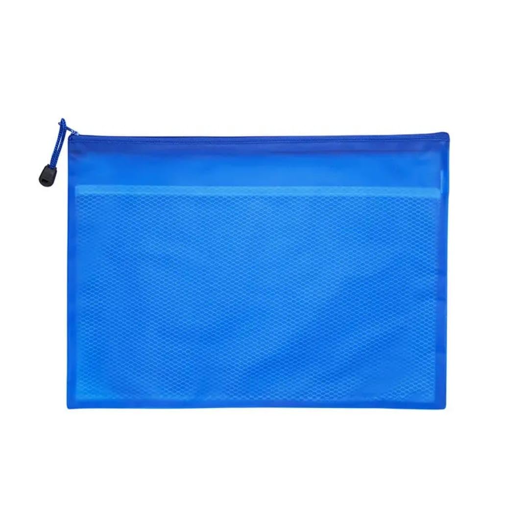 Zipper File Folder - A4 Size Waterproof Durable Plastic Mesh Document Bag for Paper Organizer - Blue (3 Pack)