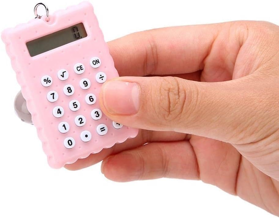 Generic Pocket Calculator with Keychain Attached, Mini Standard Function Calculator in Pink