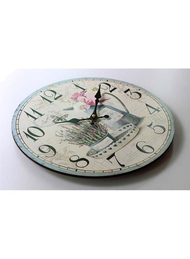 Wall Clock Fashion Home Thick Wood Good Quality Machine Core Electronic Clock Painted Floral Pattern Multicolour