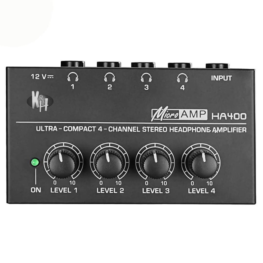 kh HAYDEN Headphone Amplifier 4 Channel Metal Stereo Audio Amplifier with Power Adapter - 4X Quarter Inch Balanced TRS Headphones Output and TRS Audio Input for Sound Mixer