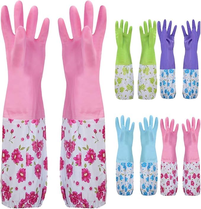 Fashion Design Multi Color Elastic Elbow Length Gloves Household Cleaning Gloves Full Protection from Water and Soap Strong Grip Non-Slip