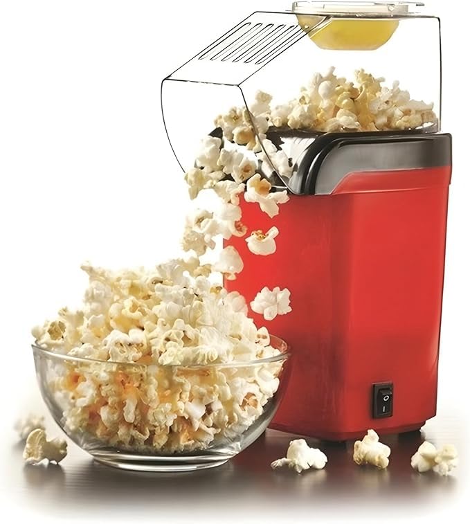 Hot Air Popcorn Maker – Handy Popcorn Maker for Healthy Oil-Free Popcorn in Minutes – Easy to Use Design with Built-in HR Scale (Red)