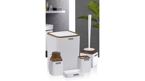 Okyanus 5-Piece Bathroom Set Ribbed Square (Wood) White, OKY-501-3-b-Multicolor