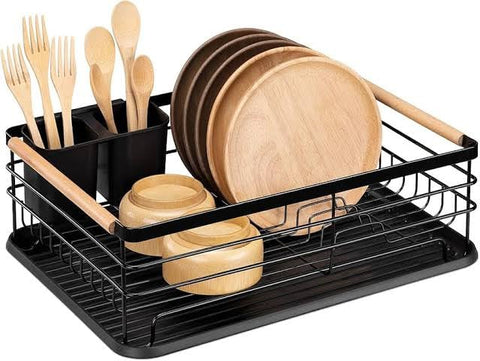 Downtown Dish Drying Rack Kitchen Countertop Metal Organizer with Removable Drain Tray and Utensil Holder Rust-Resistant Dish Drainer