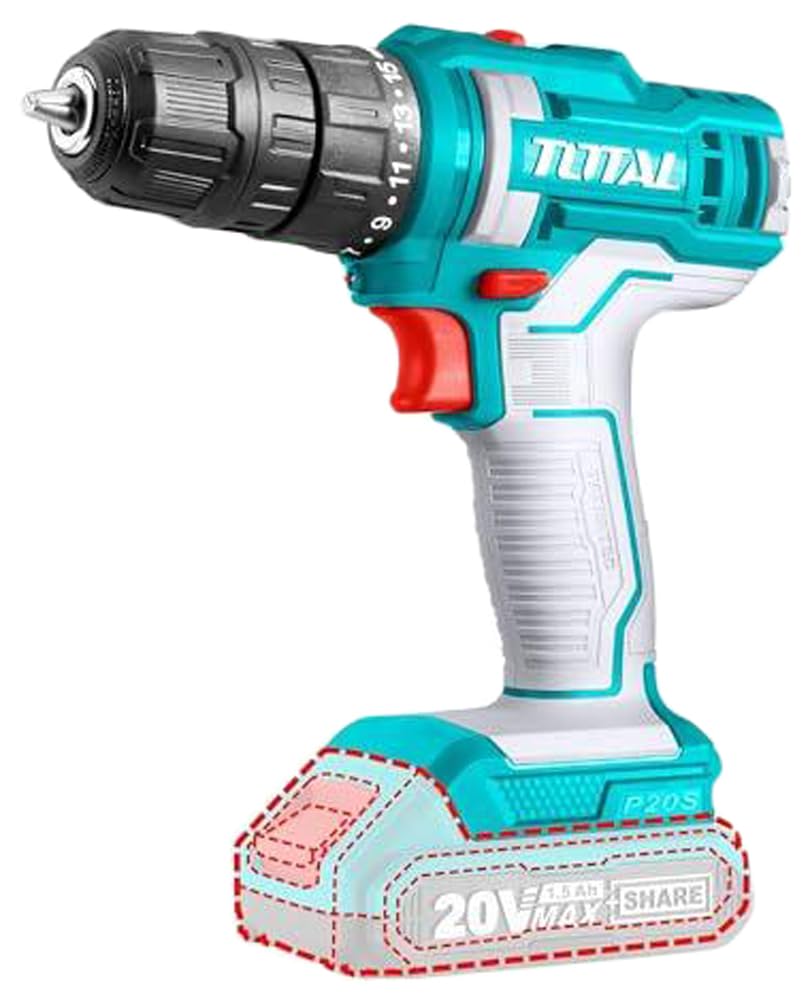 Total TDLI20028 Lithium-Ion Cordless Drill with 2 20V 1.5Ah Batteries and Charger