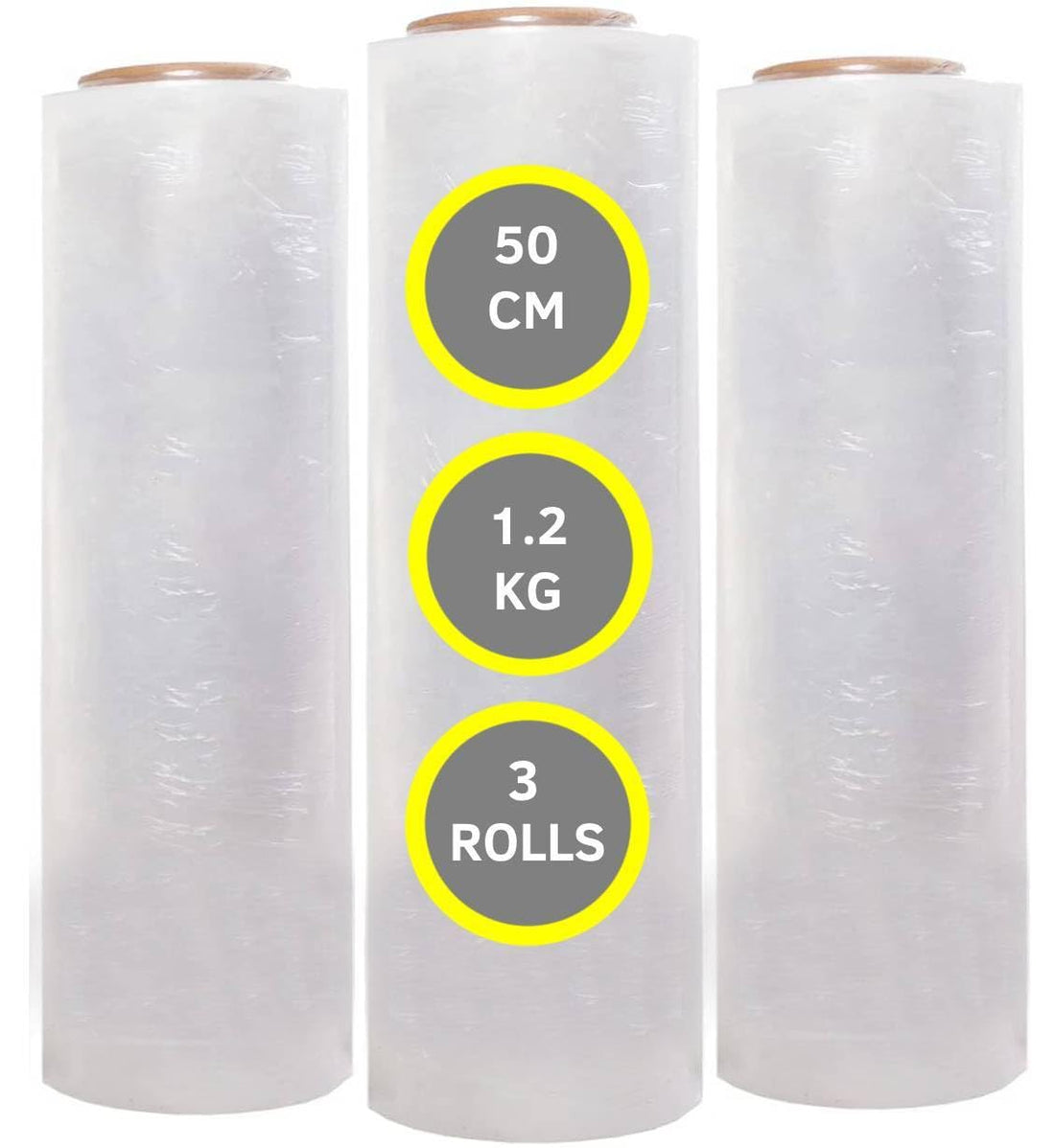 ECVV 3 Roll Clear Stretch Film Wrap - 500mm Heavy Duty Plastic Shrink Wrap for Pallet, Packing, Moving and Packaging - Cling, 1.20 kg, 400g core