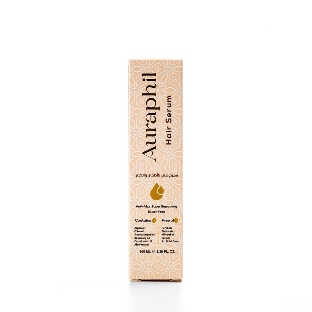 Auraphil Serum for Hair - No Silicone - 11 Natural Argan Oil, Rosemary, Coconut with Vitamin E to Nourish, Prevent Hair Breakage, Prevent Frizz & Detangle - Total Safety for Kids & Adults - 100ml