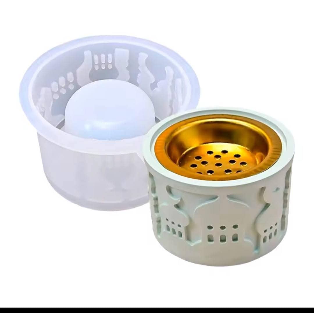 White Ceramic Incense Burner Mold with Incense Cover, Islamic Home Decorative Design, Oud Incense Burner for Home Decoration, with Inner Gold Bowl