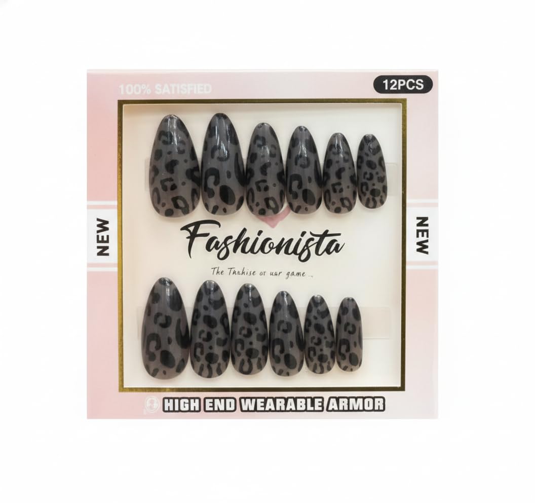 Nopatia Tiger Fake Nails - 12 Pcs Nail Tips Set - Attractive Almond Shape Adhesive Nails - Reusable High Quality Nails for Trendy and Bold Look (Shape 1)