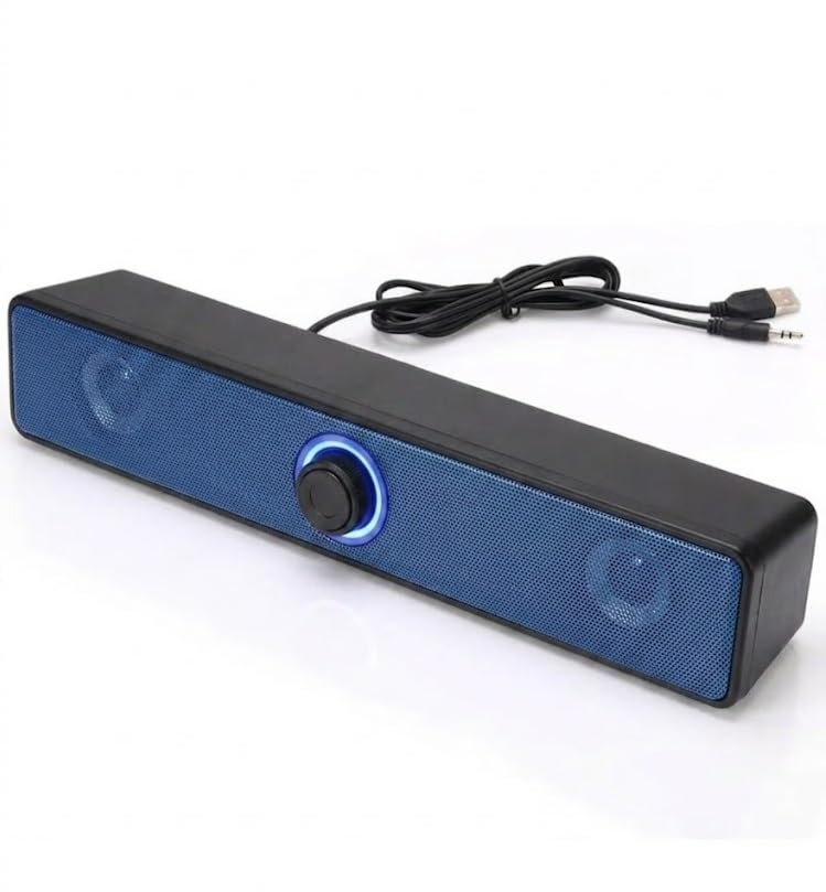 Computer Speaker soundbar - 3W * 2.0 channels - 3.5mm Jack + USB Powered For Laptop, Desktop (Blue)