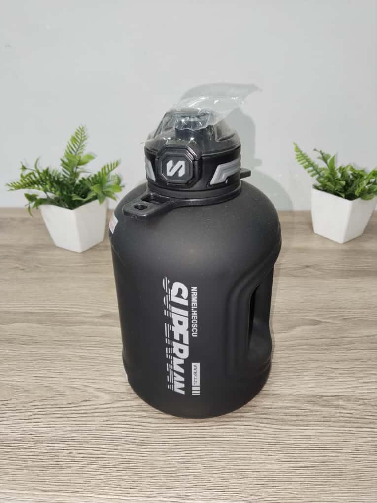 Generic Large Sports Water Bottle, 2.2L Capacity, Built-in Filter, Black.