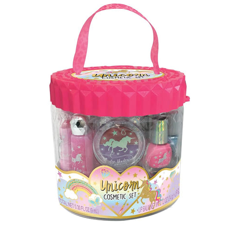 Hot Focus Unicorn Portable Cosmetic Set, Multicolor, Plastic, 13x10x13 cm, Ages 3+, Includes Lip Gloss, Lipstick, Eyeshadow, Nail File