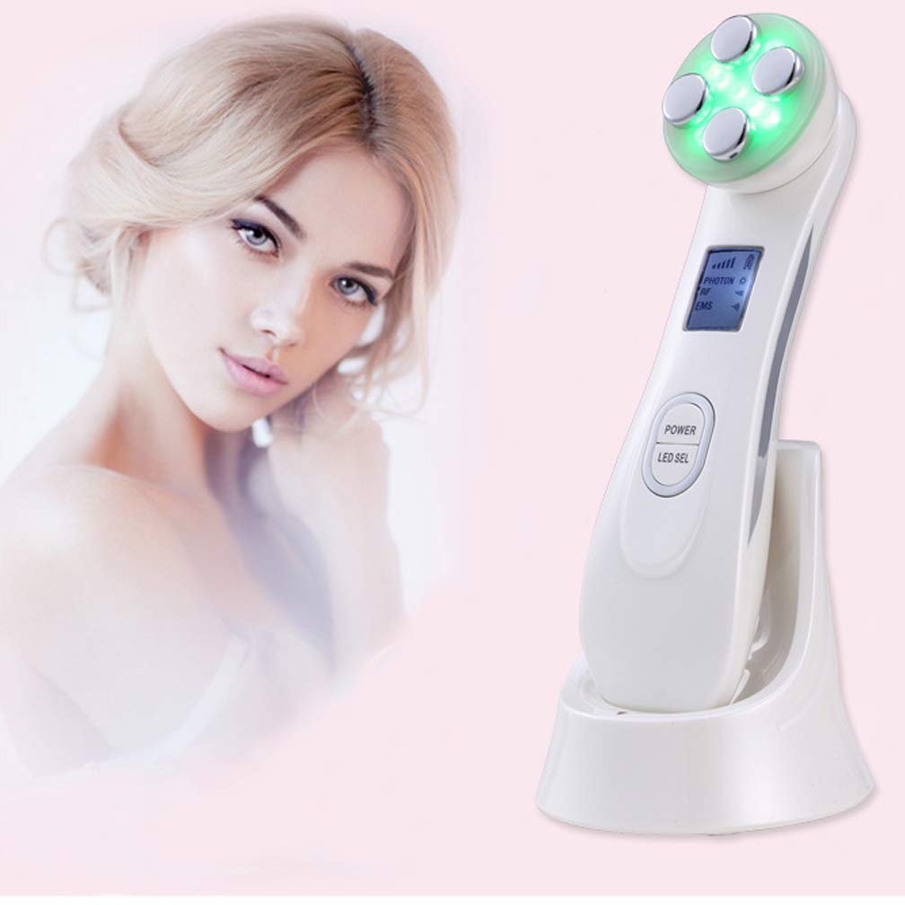 Facial Firming Machine, Professional Facial Steamer with Electroporation RF EMS LED Photon Mesoterapy Tool, Face Lifting - White