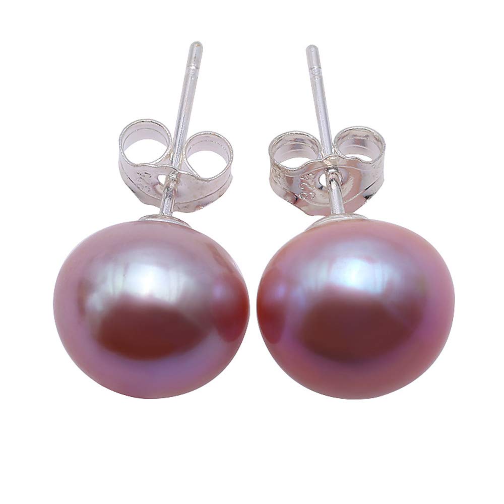 JYX Pearl Sterling Silver Stud Earrings 10mm White Pink Purple Round Freshwater Pearl Earrings, Sterling Silver, Pearl,