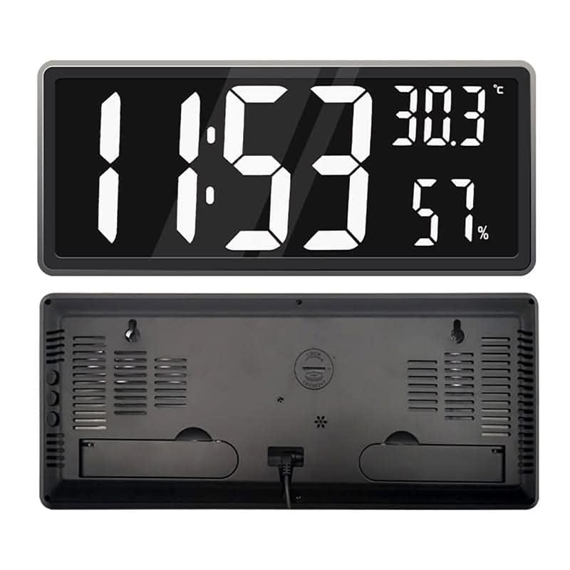 SouqKado Large Digital Wall Clock Temperature Humidity Night Mode Table Clock 3 Display Modes 12/24 Hour LED Electronic Clock 36 by 15cm White
