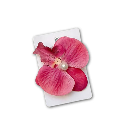 Orchid Hair Clip - Pink Realistic Flower with Pearl Accent and Secure Clasp Design (model 3)