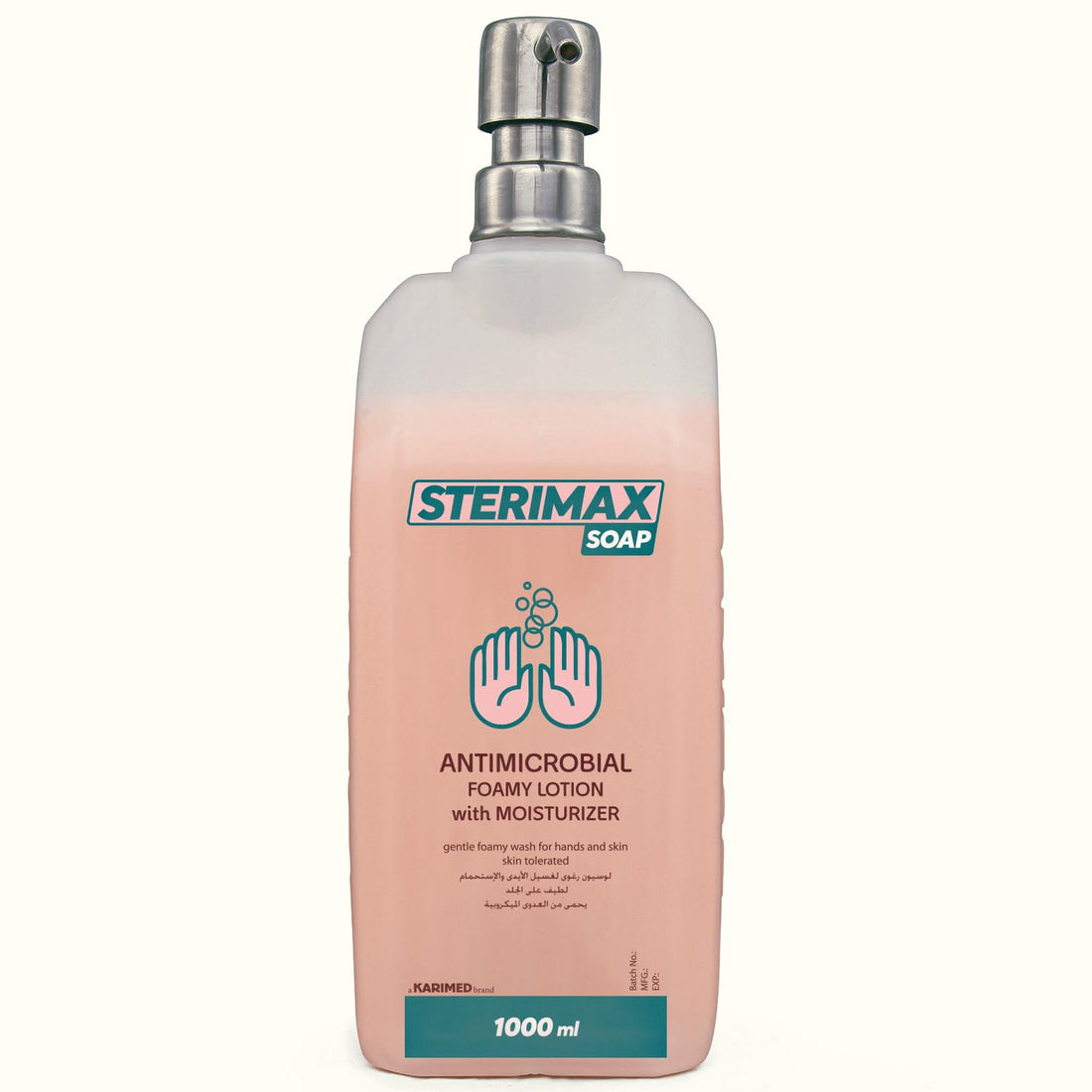 STERIMAX 1L antiseptic creamy hand wash stainless pump pink