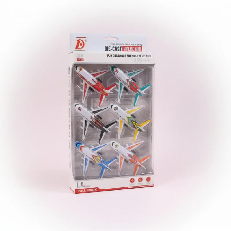 Die-Cast Airplane Model Set, Pull Back Action, 6 Pack Mini Airplanes, Multicolor