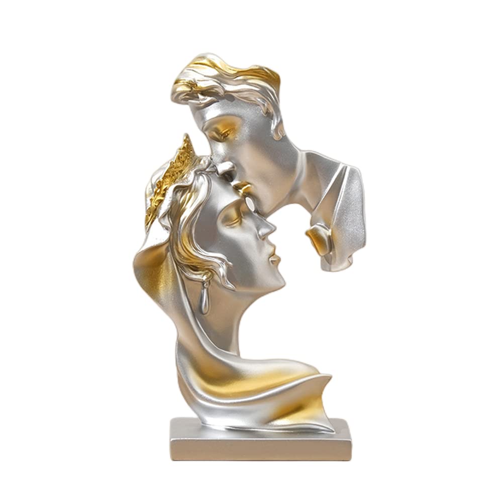 Couples Kiss Sculpture,Abstract Art Couple Sculpture Home Furnishing Resin Statue Decoration Romantic Statue Used for Home Decoration, Wedding, Gift.Silver.