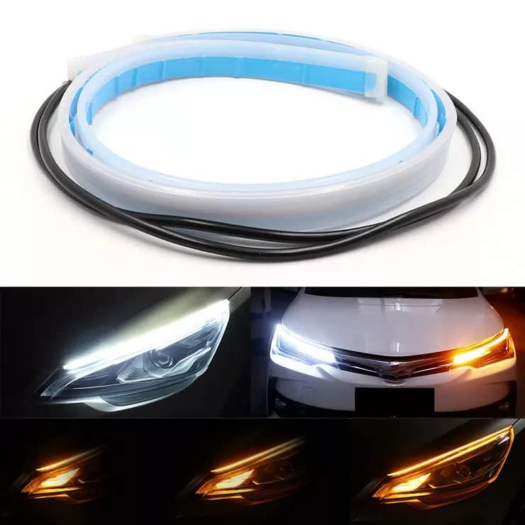 Car Passion 2Pcs Strip Light Led Daytime Running Headlights Drl Bright Profile Headlights 60cm Cut Out White Color Amber Arrows Direction Light Waterproof Flexible Angel Eyes Canbus No Error