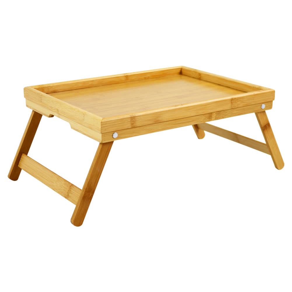 WKWKER Bamboo Breakfast Trays With Folding Legs Portable Bed Tray Table Snack Serving Platters Tray (Natural)