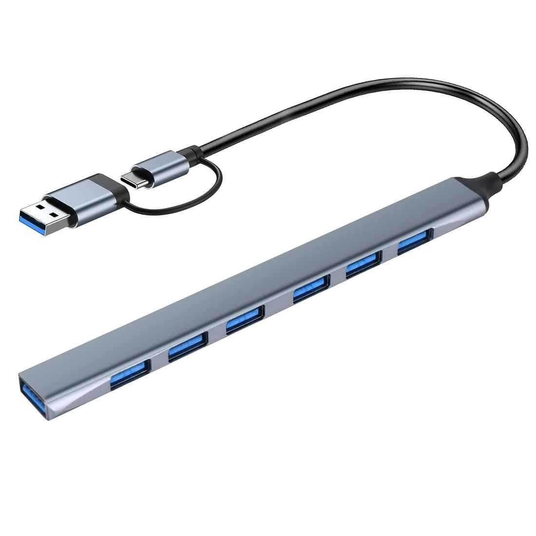 USB C Hub, 7 Ports USB-C to USB A Adapter, 3.0/2.0 Splitter, Aluminum Alloy, Gray