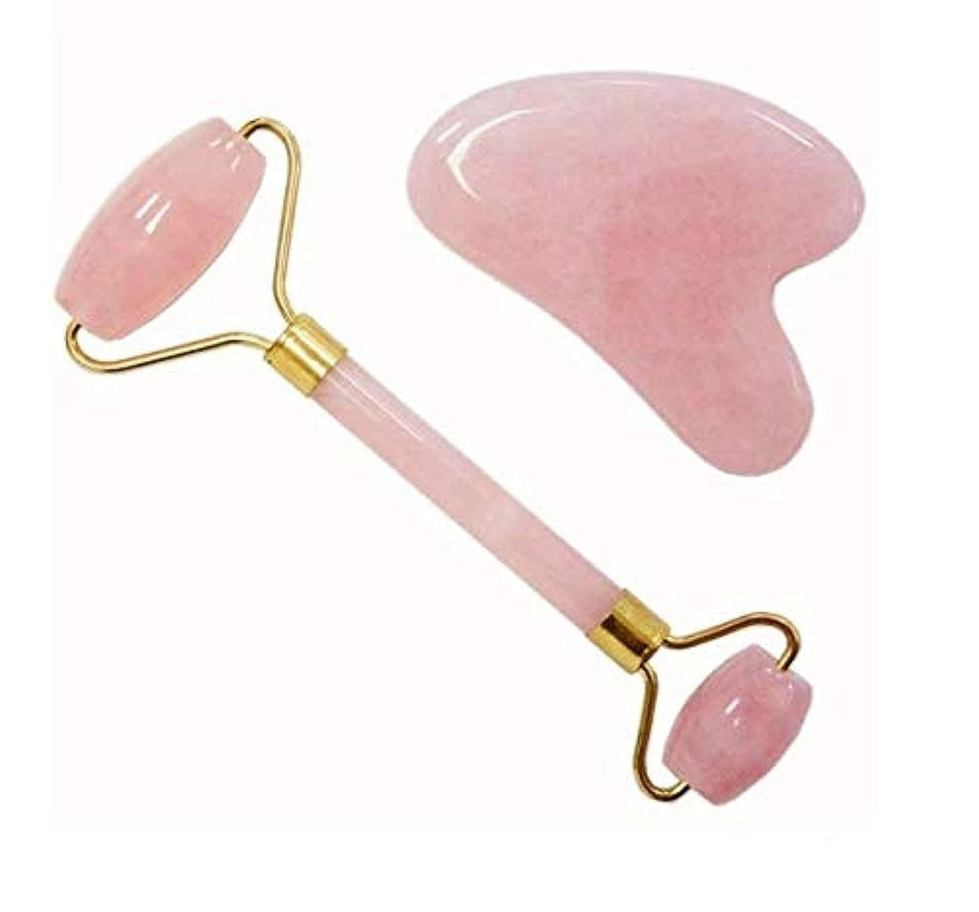2 in 1 Gua Sha Tools with Rose Quartz Roller and Jade Face Massager