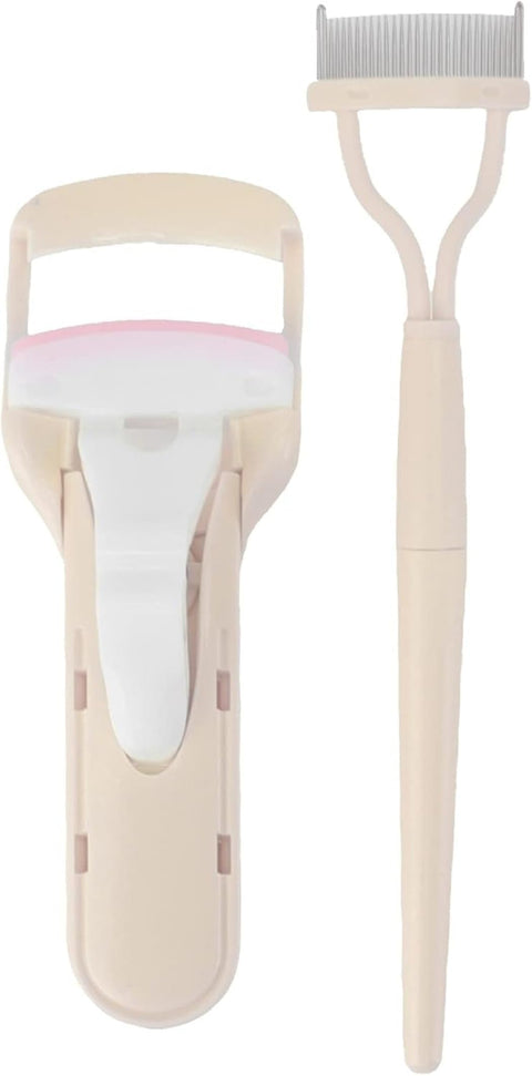 Eyelash Comb Set, Natural Effect Fine Tooth Eyelash Comb Set with Eyelash Curler and Makeup Accessory (Beige) - made in turkey