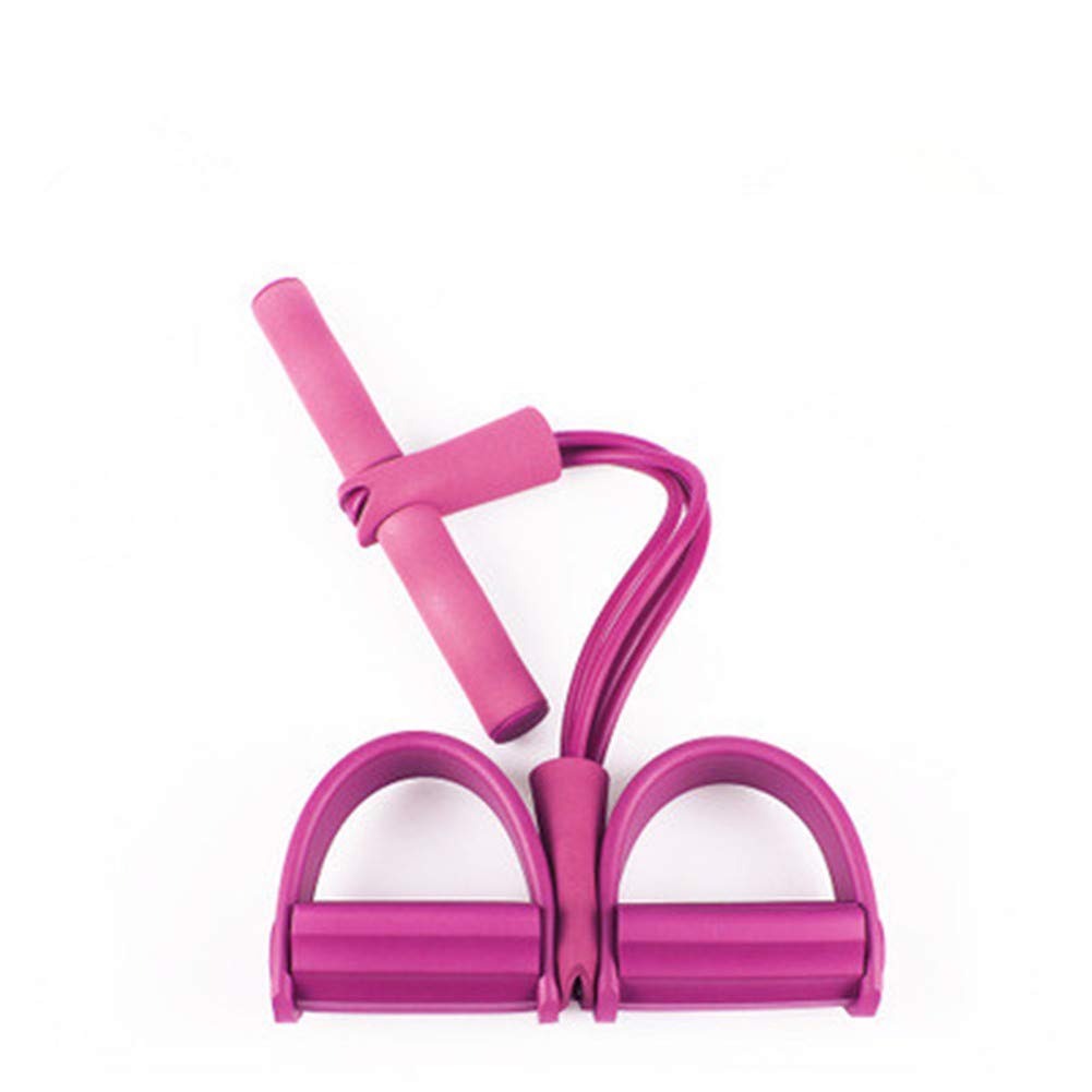 Multifunction leg exerciser elastic training 4-tubes pull rope sit-up training foot pedal resistance band stretch trainer home fitness equipment sculpture abdomen waist arm leg tummy traine-rose