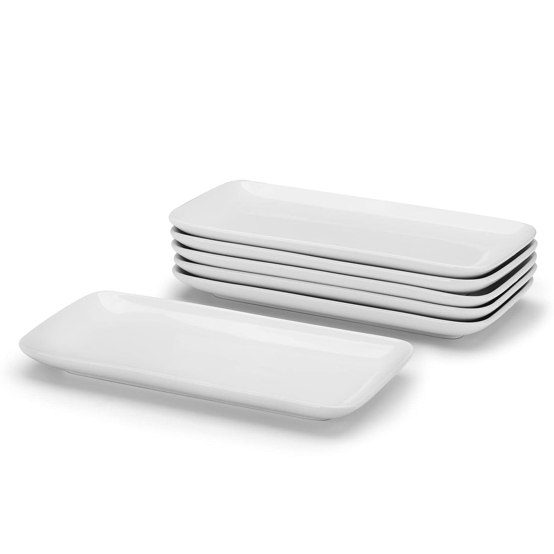 Miicol Small Platters Set of 6, Ceramic Rectangle Plates 9 Inch / 23 cm, Modern Sushi Plate Set, White Serving Dishes for Serving Food, Appetizer, Dessert, Dinner, Party