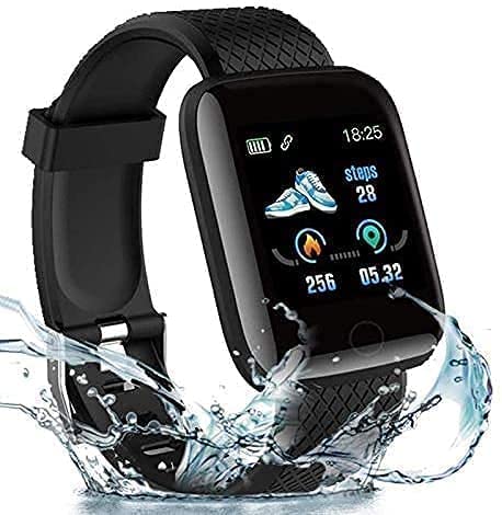 Balaji ID116 Plus New Version Bluetooth Smart Fitness Band Watch with Heart Rate Activity Tracker Waterproof Body, Calorie Counter, Blood Pressure Touchscreen for Men/Women - Black