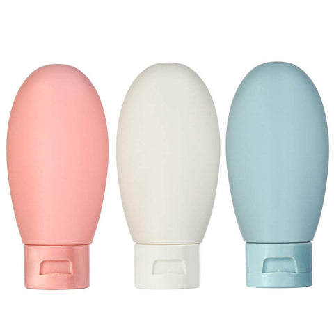 OTO 3-Pack 2 oz/ 60ml Travel Size Bottles, TSA Approved Empty Plastic Squeeze Containers with Carrying Zipbag for Liquids, Shampoo, Toiletry Accessories - Macaron