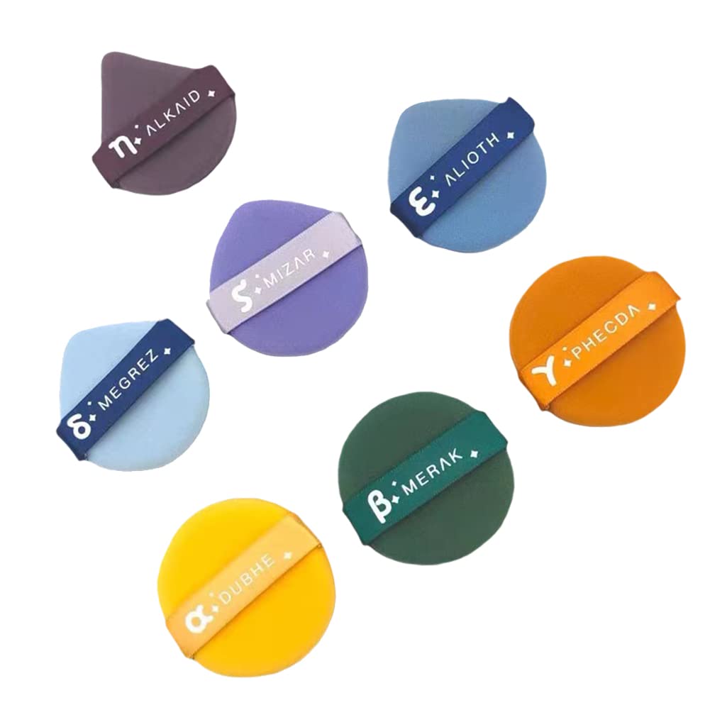 7 pieces triangle round combination Soft Makeup Puff Pure Cotton Powder Puff Face for Loose Powder Body Cosmetic Foundation Sponge Mineral Powder Wet Dry Makeup Tool with Strap(7pcs-multicolor)