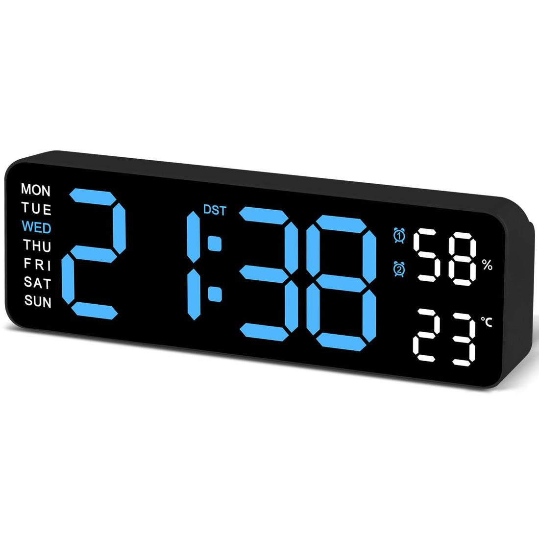 JoFomp Digital Wall Clock Large Display, 9" LED Wall Clocks for Living Room Decor, Digital Clock with Temperature/DST/Auto-Dimming/Humidity/Snooze - 12/24H, Silent Digital Clocks for Seniors Kids
