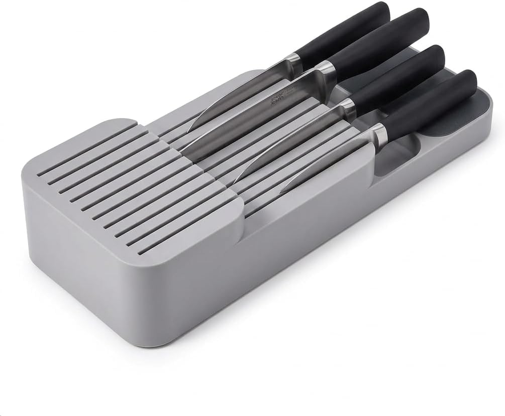 2-Tier Plastic Knife Organizer Block, Dishwasher Safe PP Knife Holder, Non-Slip Kitchen Cutlery Storage Rack, Space Saving Countertop & Drawer Knife Stand for Up to 9 Knives