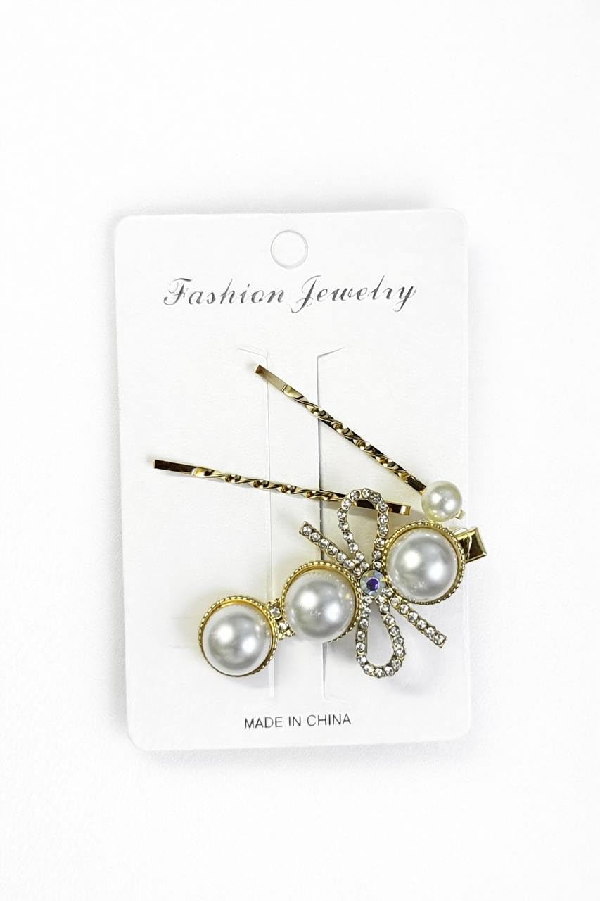 Gold Hair Pins Set Crystal Pearl Hair Pins Elegant Bowknot Geometric Hair Accessories for Brides Formal Occasion