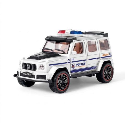 1:32 Scale 4WD Sports Toy Car, Luxury Classic Model Toy Car with Opening Doors and Friction Action, Multi-Colour, Boy Gift 3+ (White Police)