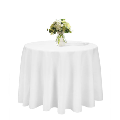 Table Cloth Party Decorations Tablecloth: White Round Tablecloths Weddings 229 x 229 cm Polyester Inelastic Fabric Table Cloths Cover Protector Dining Decoration for Outdoor Baby Shower Banqueting