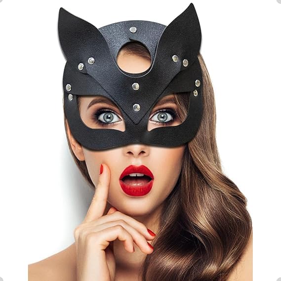 Masquerade Mask, Leather Cat Women Mask, for Cosplay Halloween Costume Accessory (Cat Girl)