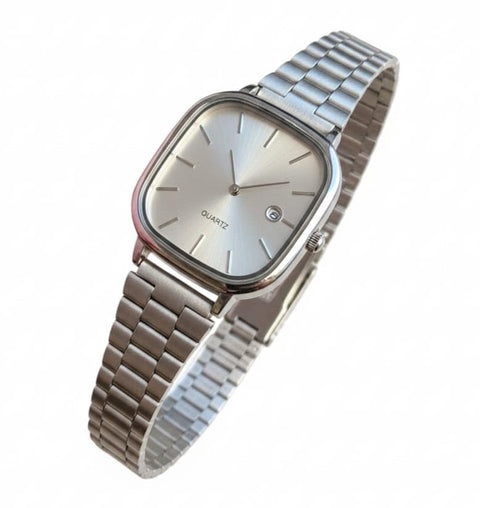 Men's Classic Square Bezel Colorful Dial Stainless Steel Band Quartz Watch with Date Fashion Dress Casual Wristwatch