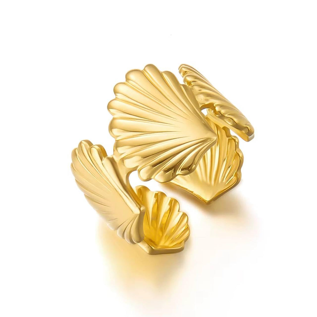 Stainless Steel Shell Open Ring For Women Gold Plated Summer Ocean Beach Ring Party Jewelry Travel Vacation Gift