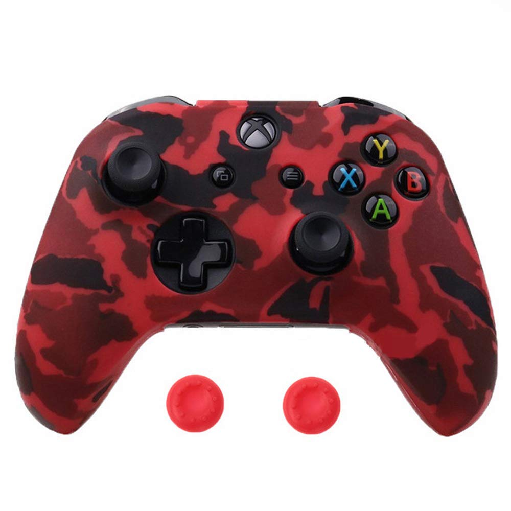 Silicone Skin Case Anti-Slip Protective Grip Cover for Xbox One S and One X Controller with 2 Thumb Grips (Camouflage Red)