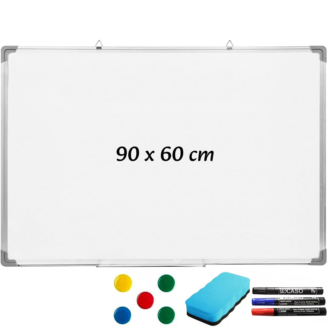 Magnetic White Board Dry Wipe 90 x 60 cm Aluminium Frame Whiteboard for Office School and Home