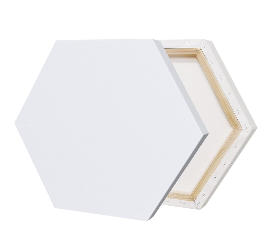 Hexagon Blank Canvas 20Cm White - 100% Cotton Artist Canvas Boards For Painting, Acrylic Pouring, Oil, Water Color Paint Dry & Wet Art Media