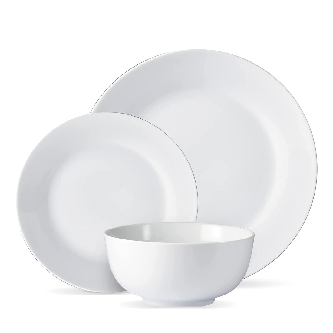 Safdie & Co. 12-Piece White Porcelain Dinnerware Set, Includes 4 Dinner Plates, 4 Salad Plates, and 4 Bowls, Dishwasher and Microwave Safe