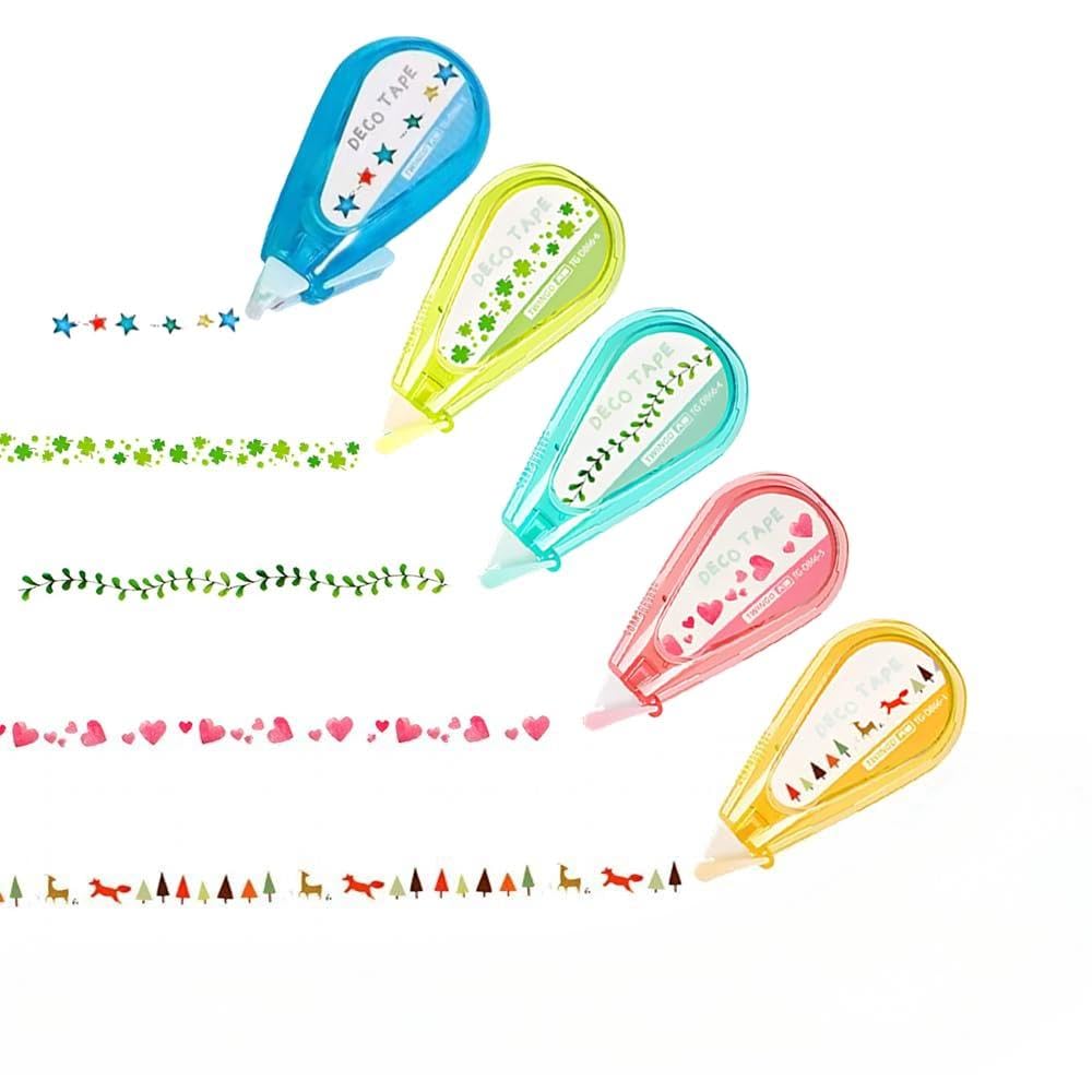 6 Pcs Decorative Correction Tape Set, Cute Cartoon Pattern White Out Tape for Kids Girls, DIY Scrapbook Journal Greeting Card Letter Diary Supplies, Fun Curve Highlighter Style