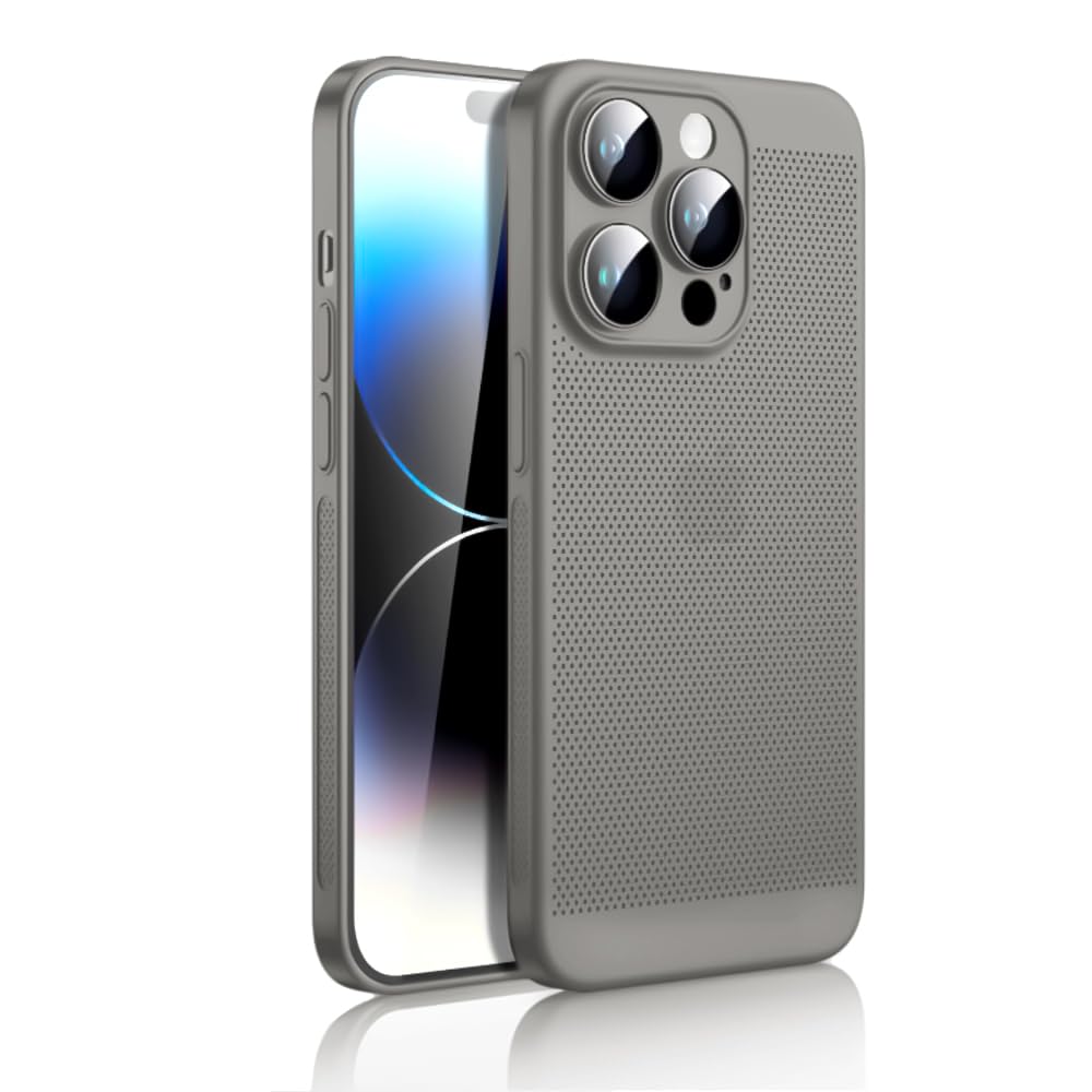Dl3 Mobilak Case For iPhone 14 Pro 6.1-Inch Heat Dissipation Case with Built-in Camera Lens Protector Slim Fit Breathable Cooling Anti-Fingerprint Hard PC Back Shockproof Cover - Titanium Gray